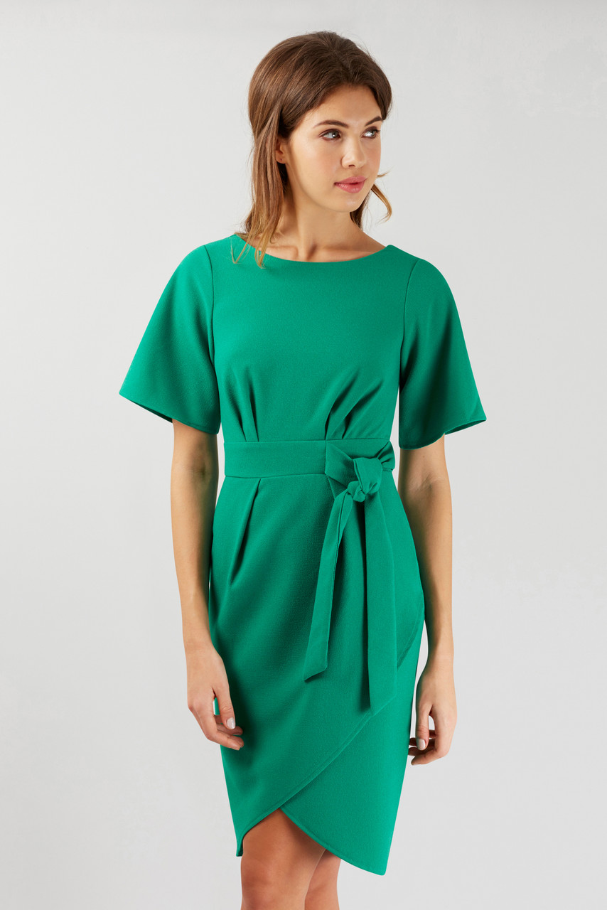 Women's Green Tie Waist Kimono Wrap Dress